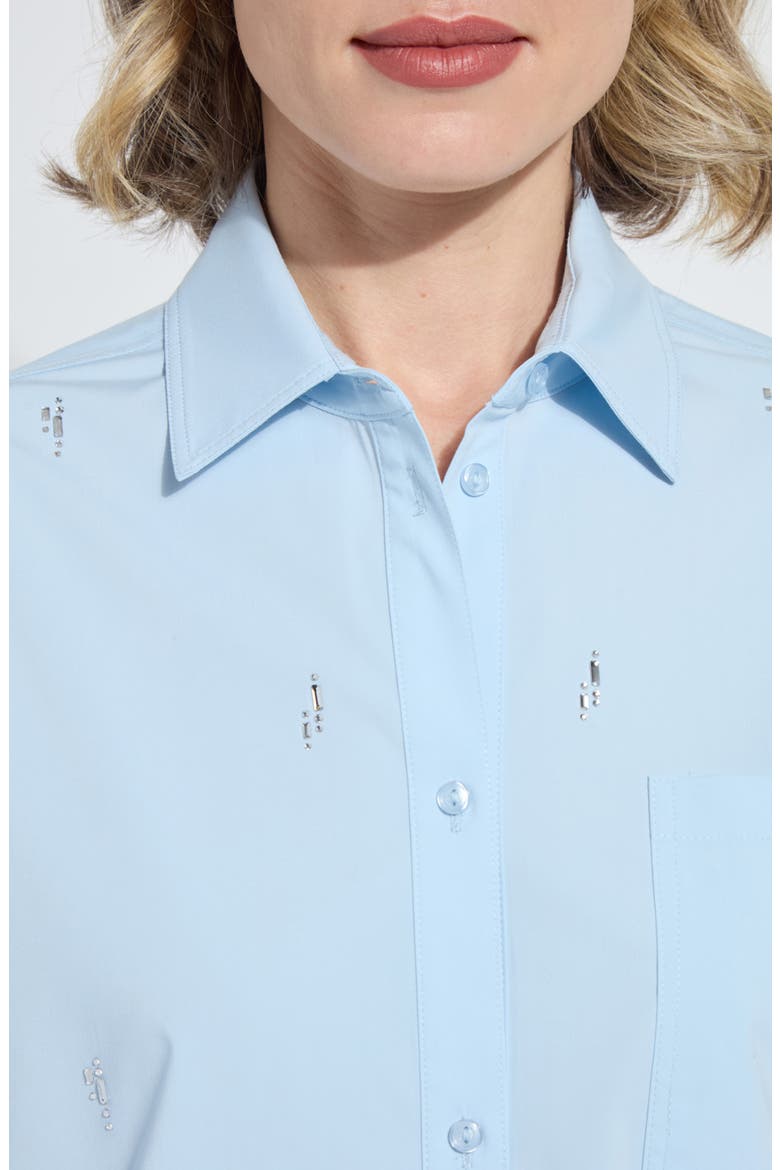 Skye Crystal Embellished Button-Up Shirt, Alternate, color, BLUE BELLE