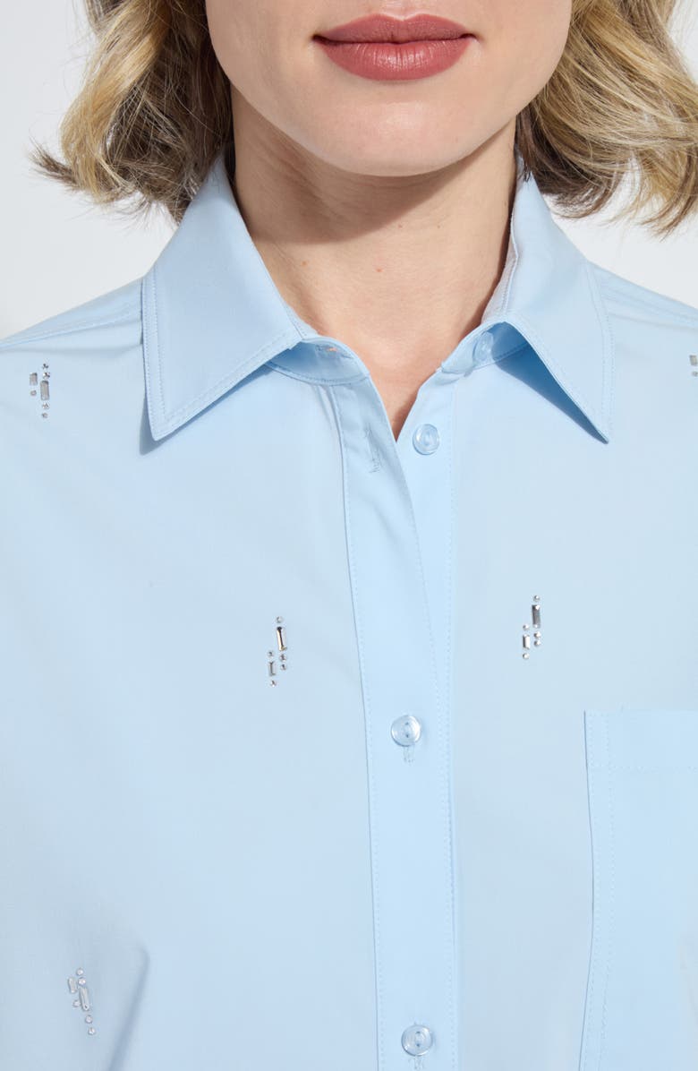 Lysse Skye Crystal Embellished Button-Up Shirt, Alternate, color, Blue Belle