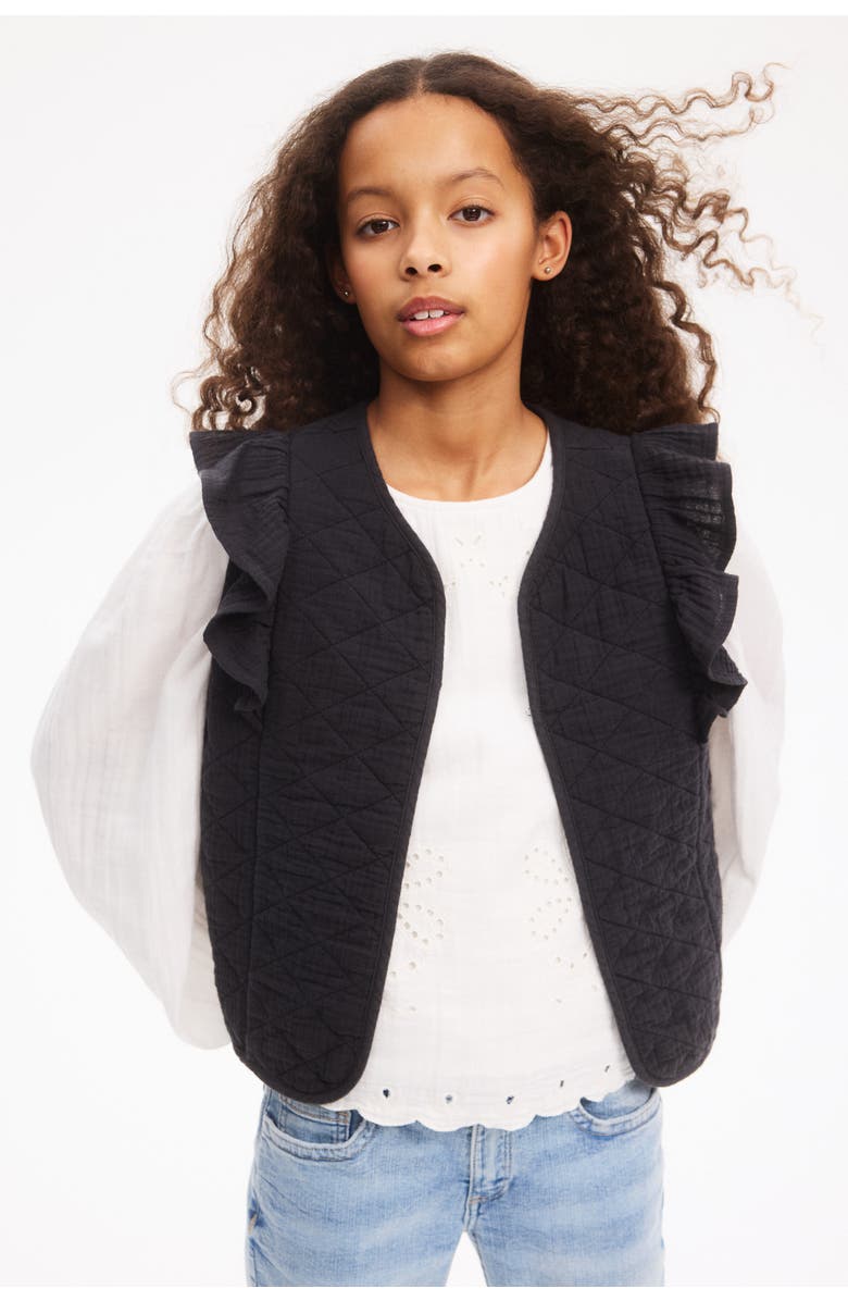 H&M Flounced Cotton Muslin Waistcoat, Alternate, color, Black