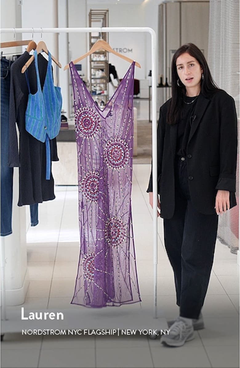 NASTY GAL Embellished Plunge Neck Sheer Maxi Dress | Nordstromrack