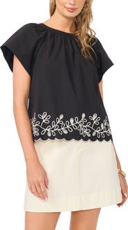 Vince Camuto Embroidered Flutter Sleeve Top