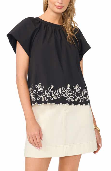 Embroidered Flutter Sleeve Top