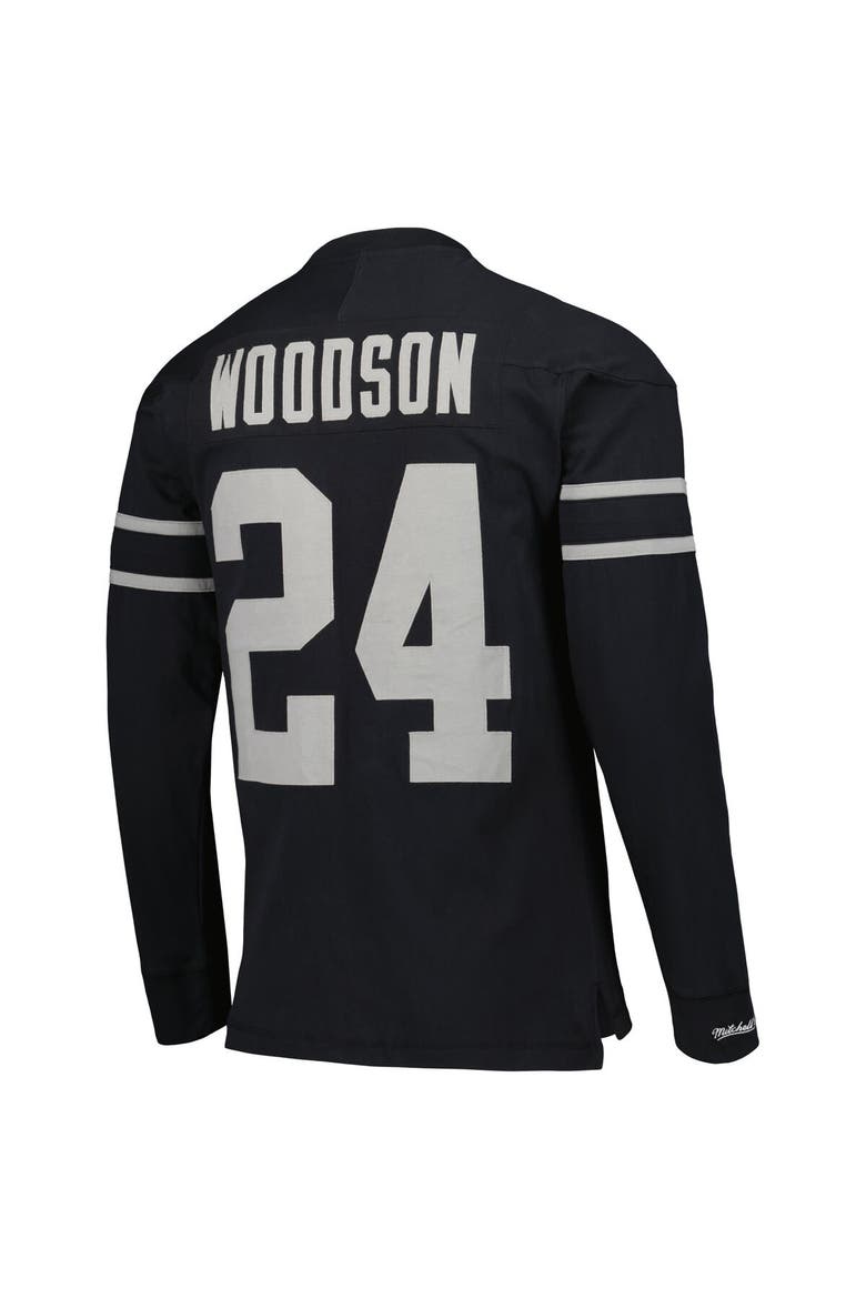 Men's Mitchell & Ness Charles Woodson Black Oakland Raiders Retired Player Name & Number Long Sleeve Top, Alternate, color, Black