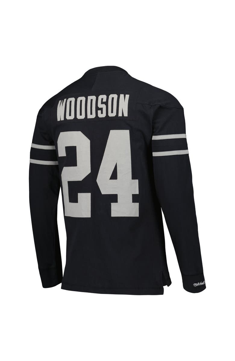 Mitchell & Ness Men's Mitchell & Ness Charles Woodson Black Oakland Raiders Retired Player Name & Number Long Sleeve Top, Alternate, color, Black