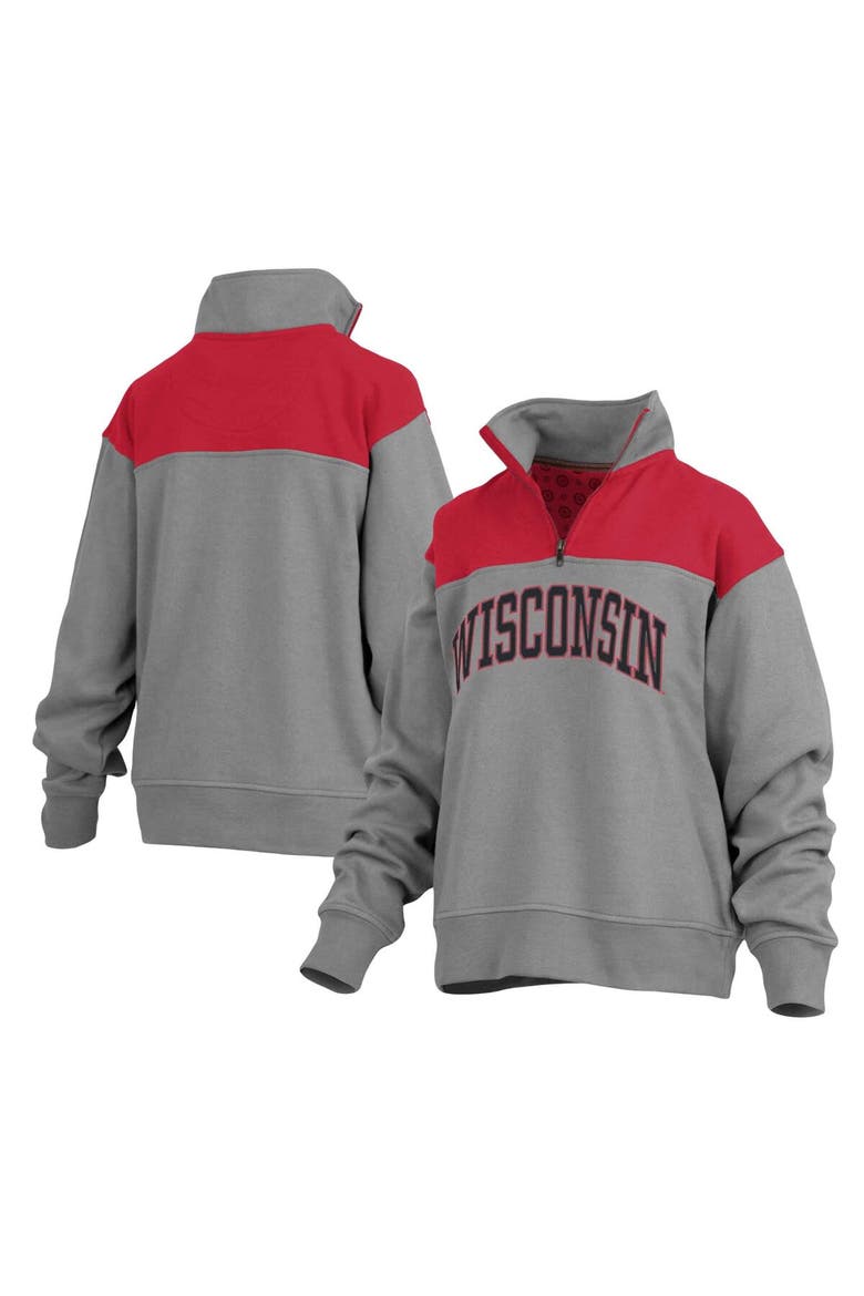 Women's Pressbox Gray Wisconsin Badgers Avon Fleece Quarter-Zip Jacket, Alternate, color, Gray