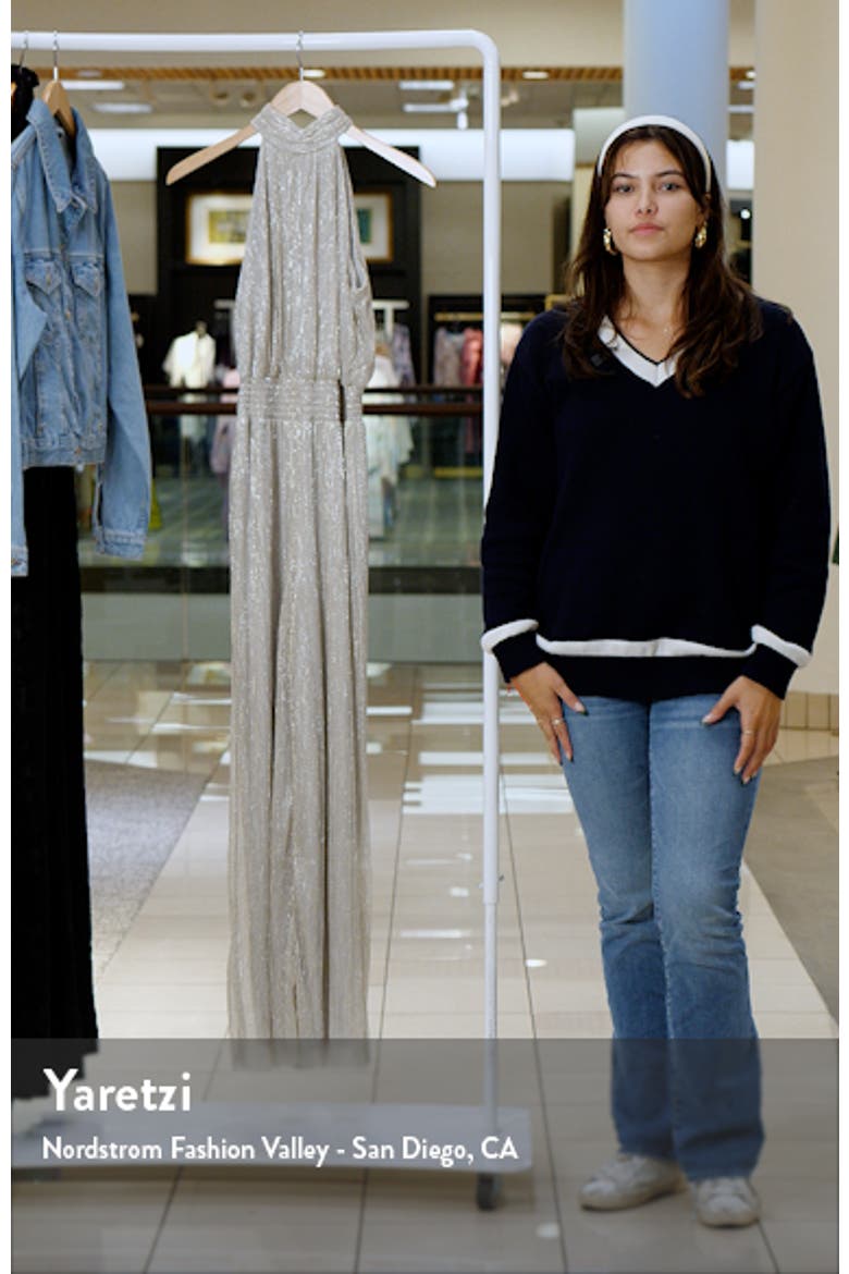 Metallic Smocked Waist Mock Neck Jumpsuit video