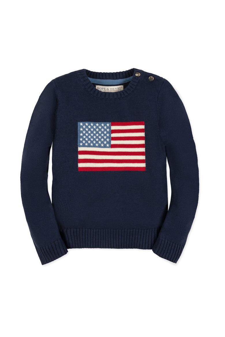 Kids' Organic Crew Neck Flag Sweater, Main, color, Navy Flag