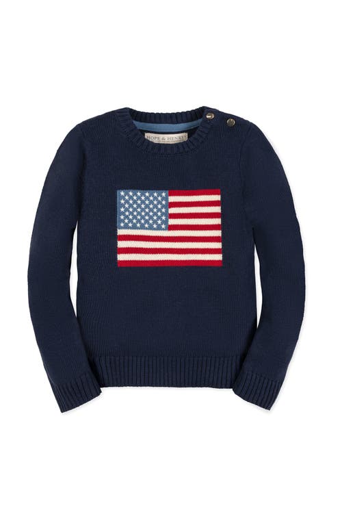Hope & Henry Kids' Organic Crew Neck Flag Sweater in Navy Flag at Nordstrom, Size X-Small