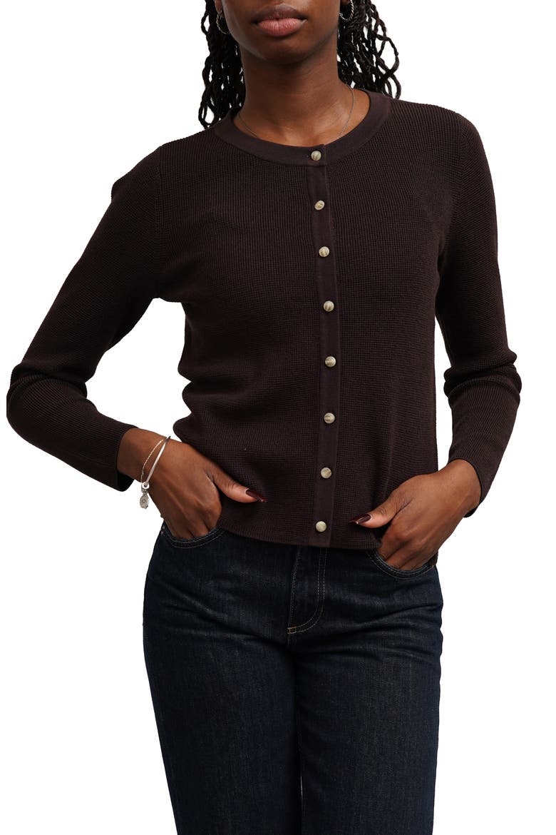 Waffle Cardigan, Main, color, HICKORY BROWN