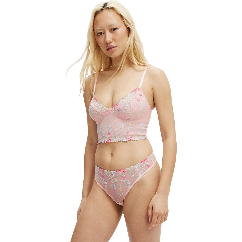 Cotton On Body Margot Embroidered Mesh Longline Bralette In Pink