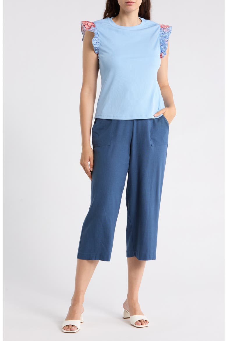 Flutter Sleeve Top & Pull-On Pants Set, Main, color, XENON BLUE/ MAGENTA