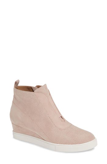 Linea Paolo Anna Wedge Sneaker In Blush Perforated Suede