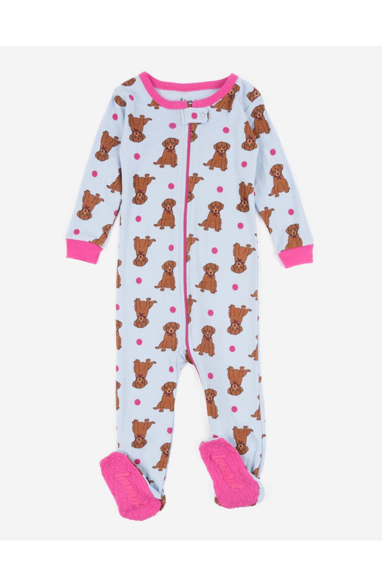 Leveret Kids Footed Printed Cotton Matching Family Pajamas, Animal Kingdom Prints, Main, color, Puppy