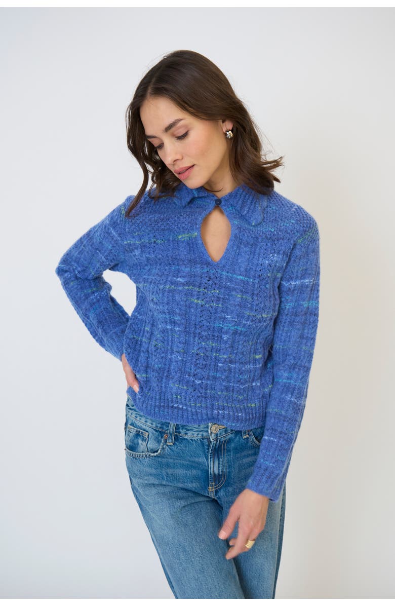Central Park West Rayna Spacedye Open Stitch Yoke Sweater, Main, color, Blue