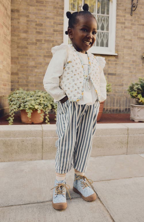 Shop Next Kids' Balloon Sleeve Cotton Shirt & Floral Quilted Vest Set In Cream