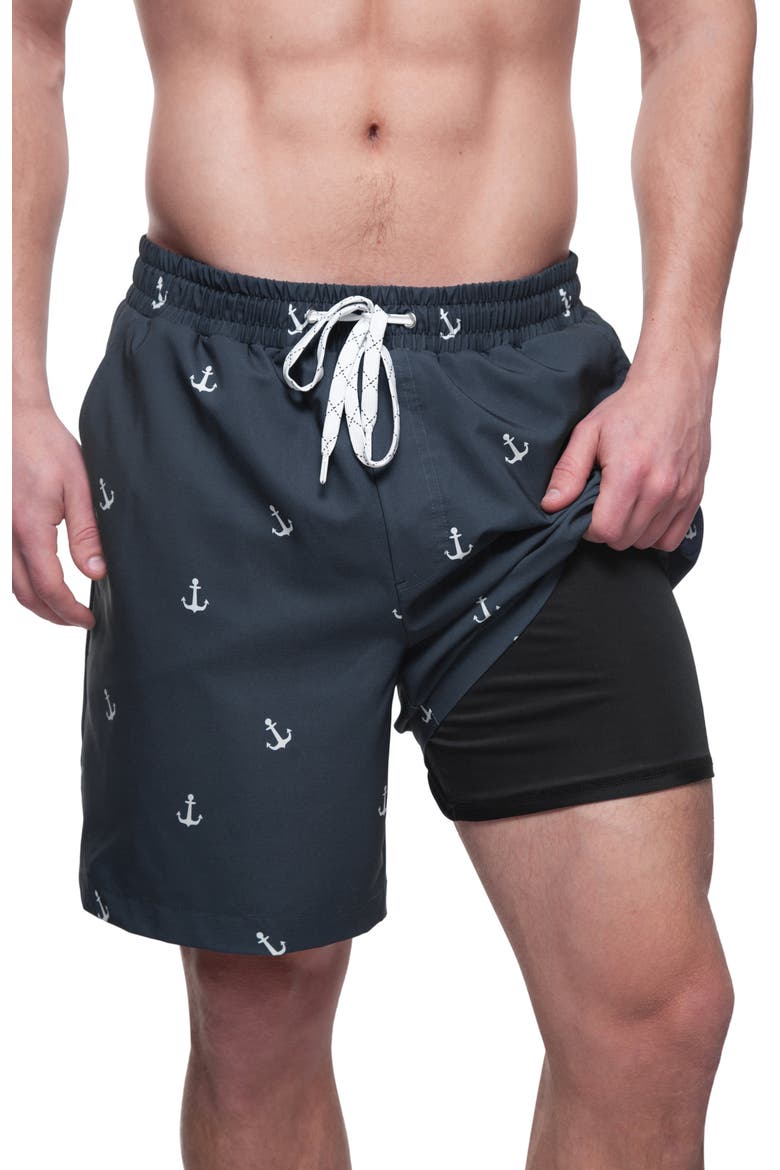 Compression Liner Stretch Swim Trunks UPF 50+, Main, color, Navy ankor