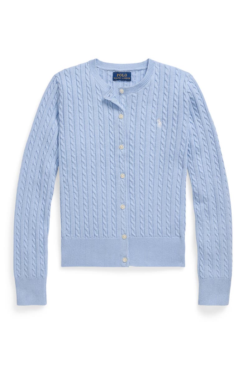 Polo Ralph Lauren Kids' Mini Cable Knit Cardigan, Main, color, Light Blue