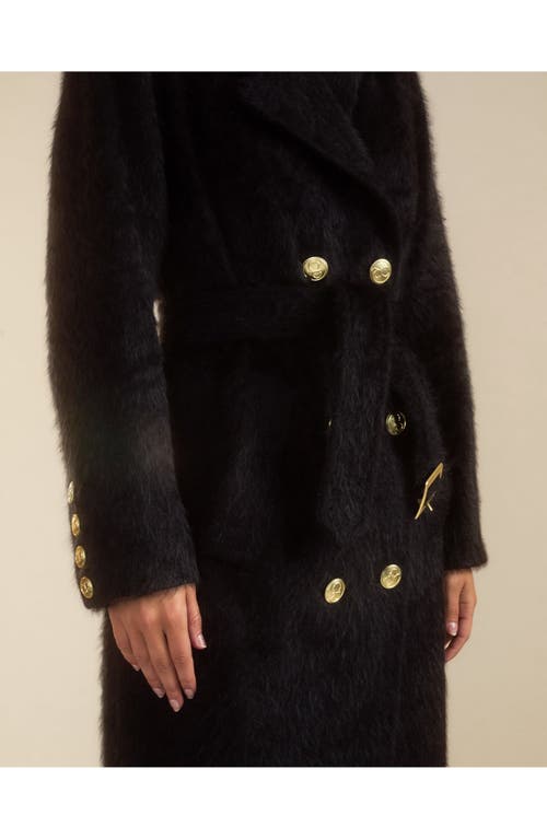 Cynthia Rowley Fuzzy Wool Trench Coat In Black