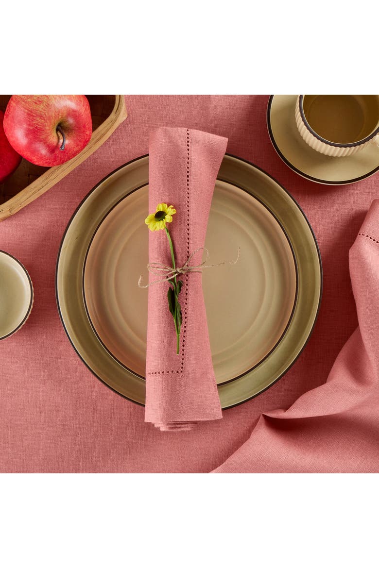 Linen Dinner Napkins Set of 4, 20 x 20" - Medium Weight Hemstitch, Alternate, color, Dusty Rose