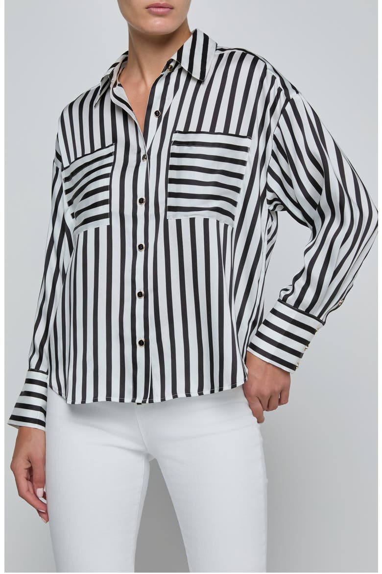 Eliora Relaxed Shirt, Main, color, BLACK/ IVORY EVEN STRIPE