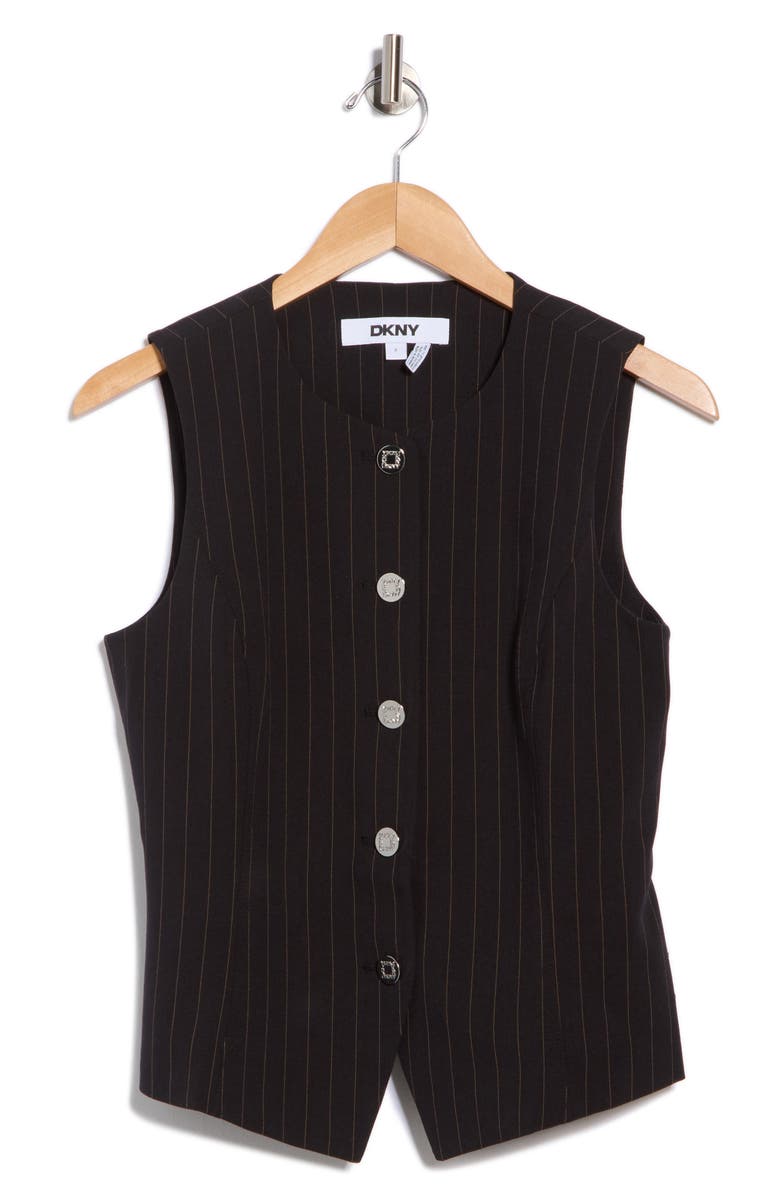 DKNY Pinstripe Vest, Alternate, color, Black/ Whisky