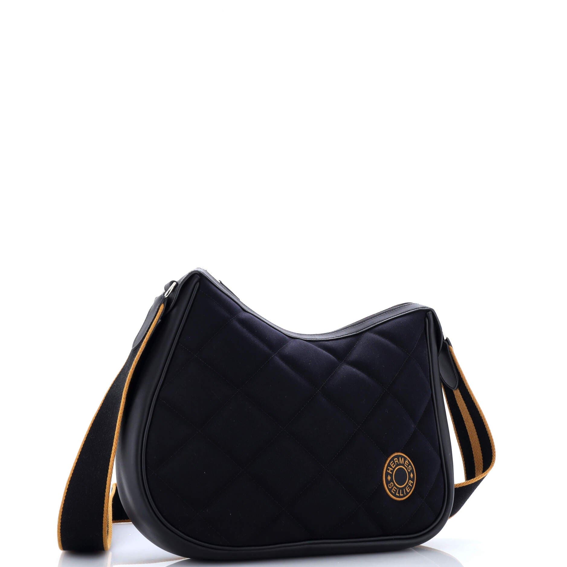 Pre-Owned Hermes Horseback Shoulder Bag Woolycot Canvas and Leather, Alternate, color, Bleu Nuit