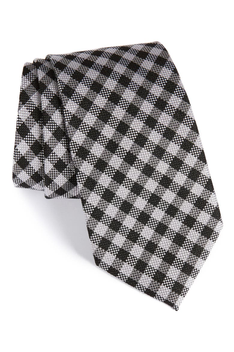 Men's Shop Check Silk & Wool Tie, Main, color, BLACK