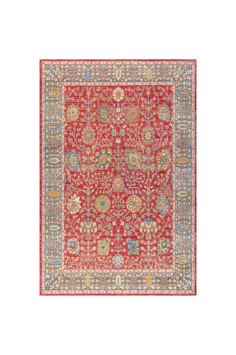 India Flower and Vine Area Rug, Main, color, Burgundy