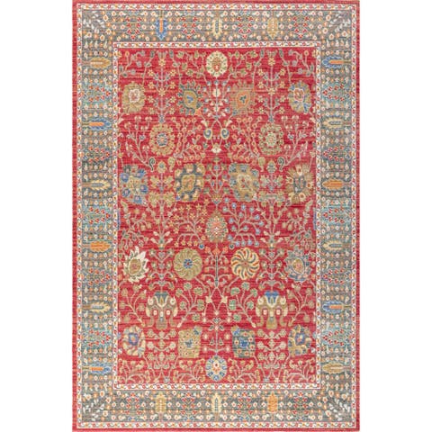 India Flower and Vine Burgundy Area Rug