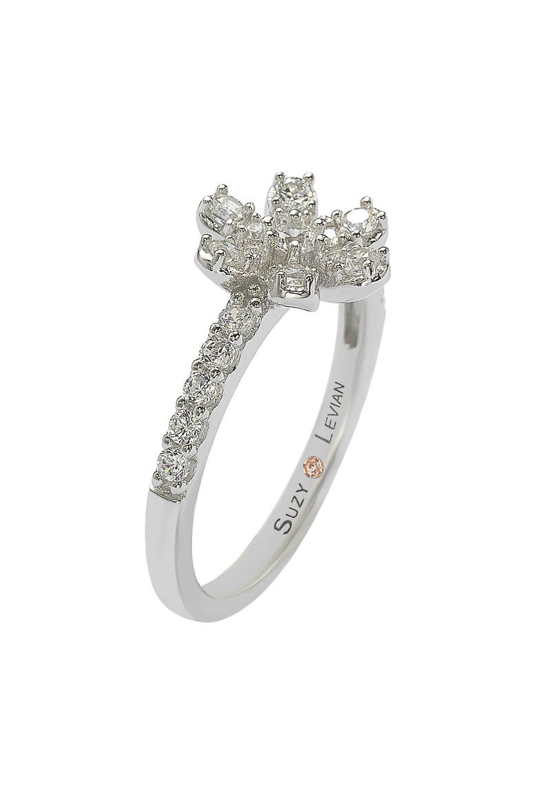 Pavé Cubic Zirconia Flower Ring, Alternate, color, WHITE