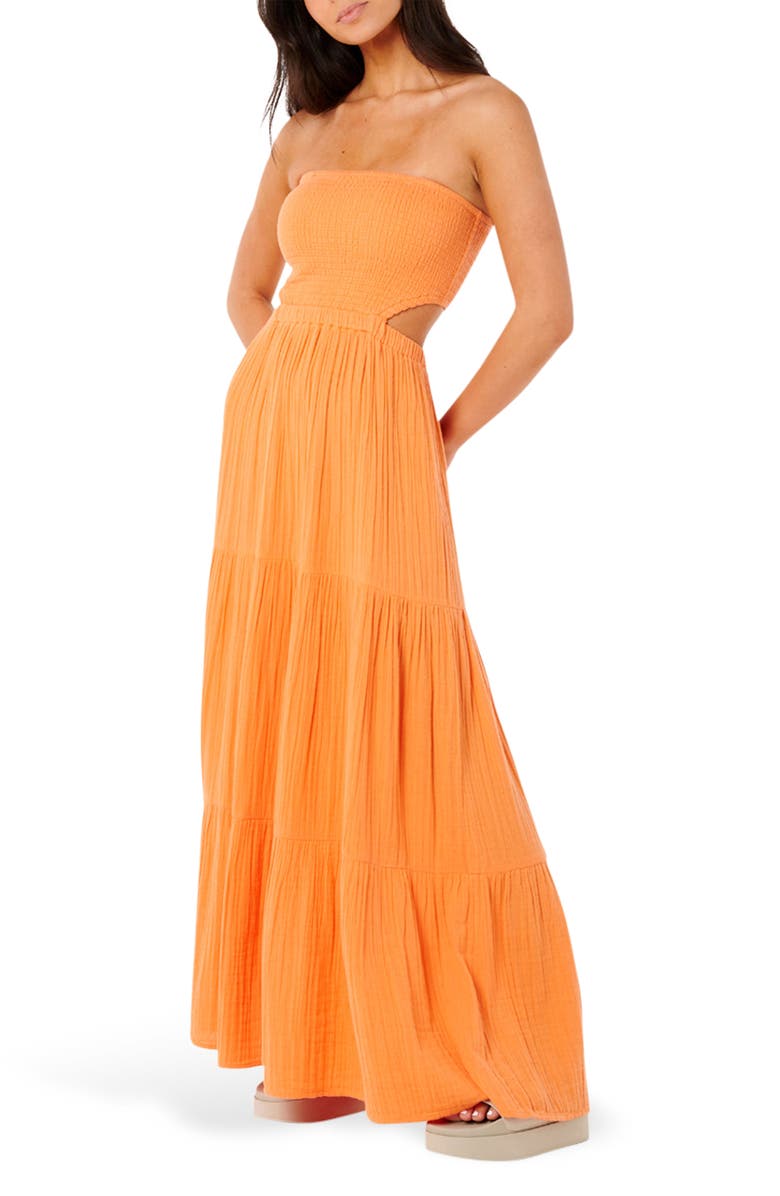Rip Curl Premium Surf Strapless Cutout Maxi Dress, Main, color, Light Orange
