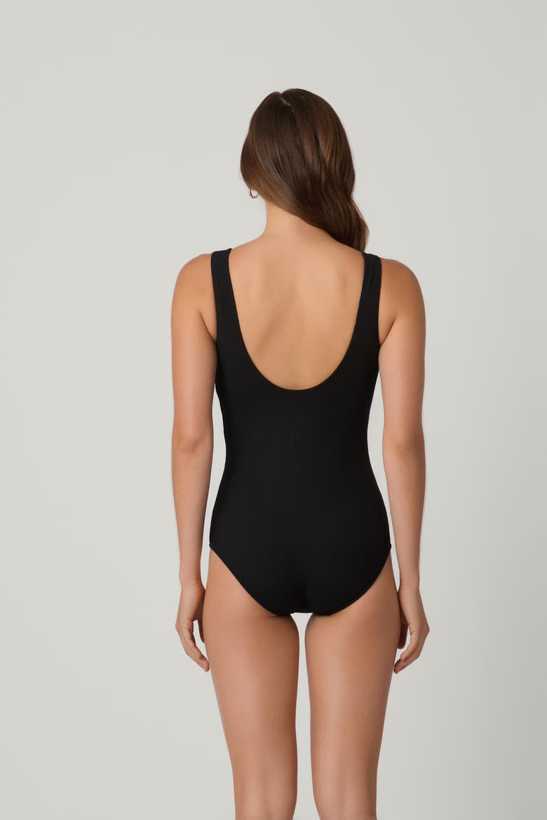 Stripe Texture Lace Up One-Piece, Alternate, color, Jet