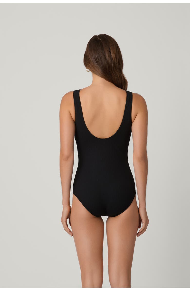 Shoshanna Stripe Texture Lace Up One-Piece, Alternate, color, Jet