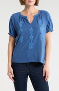 Lucky Brand Embroidered Notch Neck Short Sleeve Tee