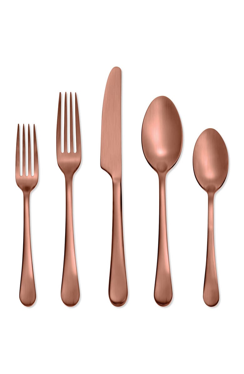 HAMPTON FORGE Skandia Mirabella Satin Copper 20-Piece Flatware Set, Main, color,