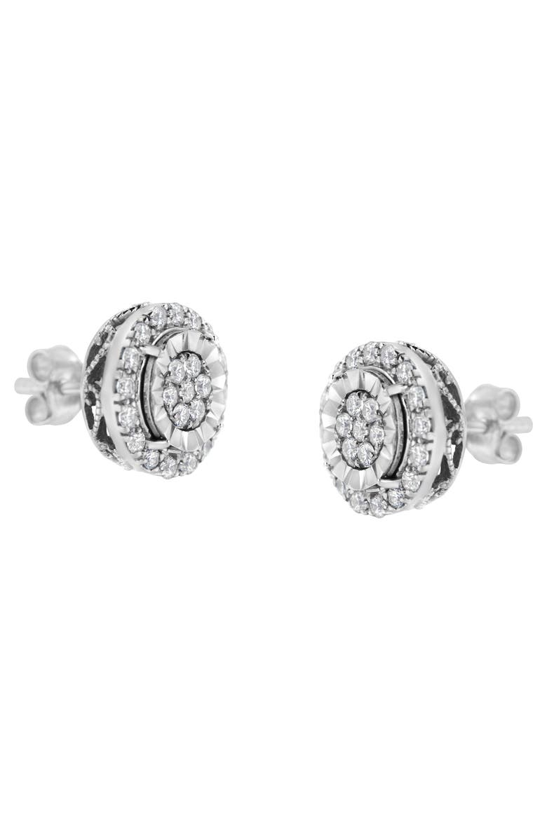 Silver Diamond Cluster Earrings, Alternate, color, White