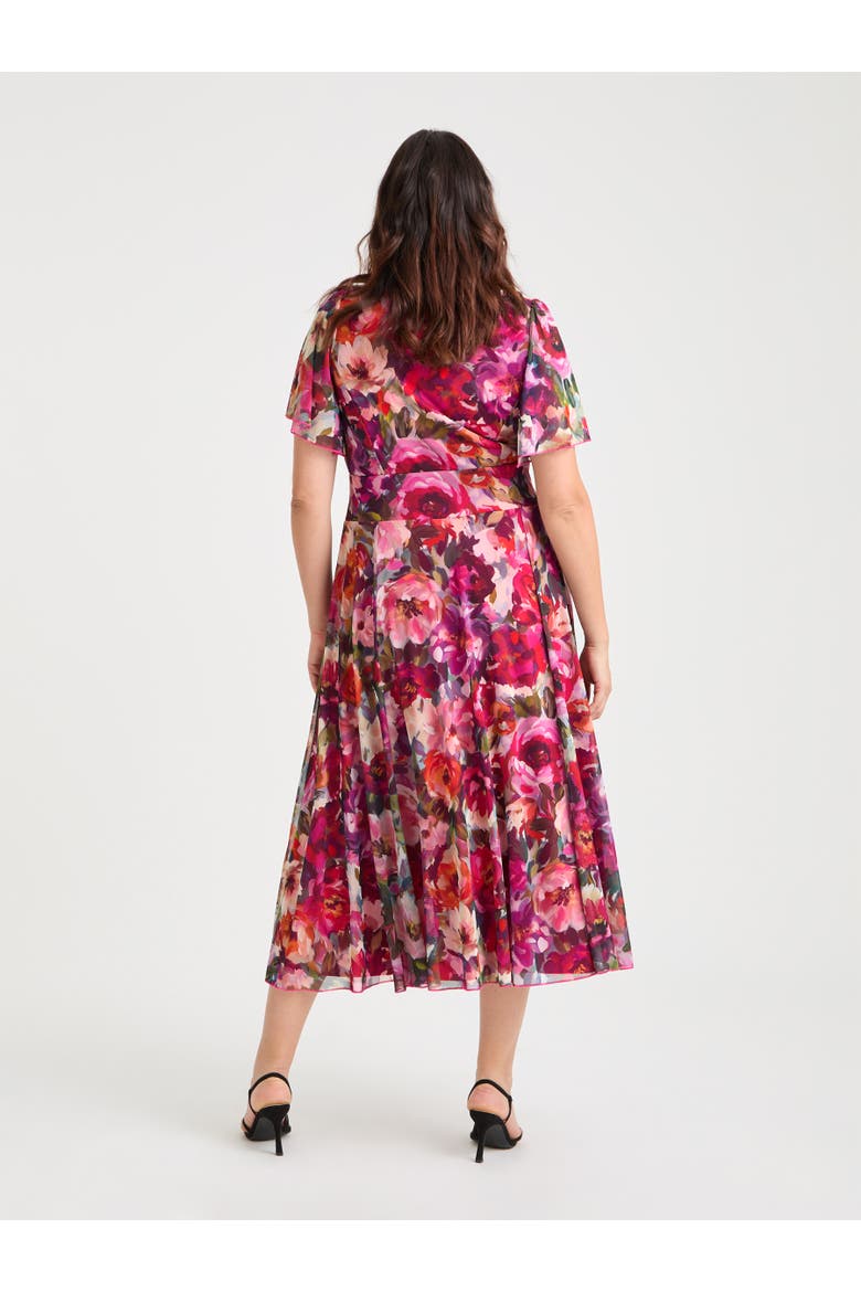 Liz Printed Wrap Bodice Midi Dress, Alternate, color, Vintage Rose