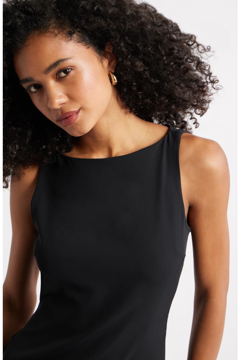 Bateau Neck Sleeveless Minidress, Alternate, color, BLACK