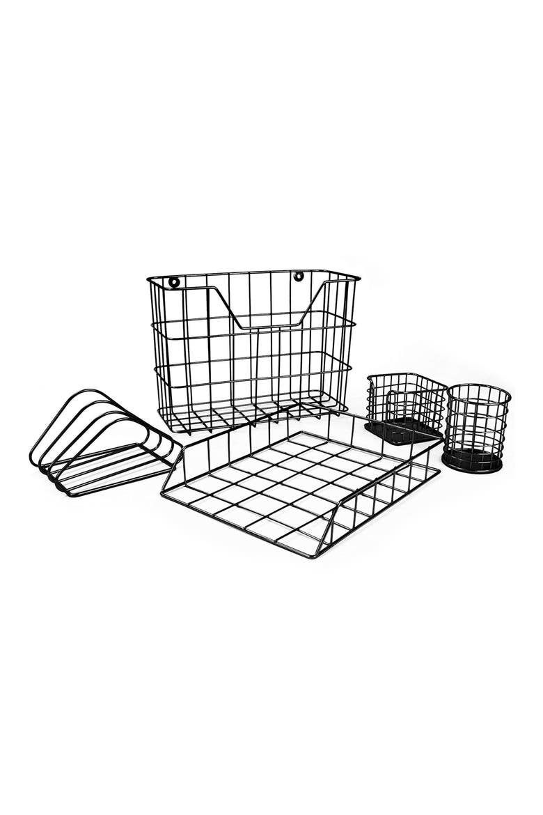 Black Desk Organizer 5-Piece Set, Main, color, BLACK