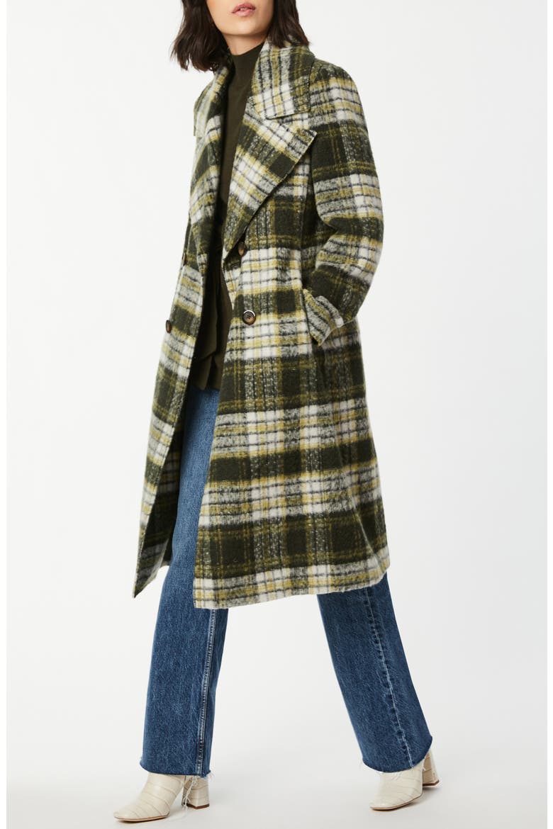 Plaid Double Breasted Wool Blend Coat, Alternate, color, GREEN PLAID