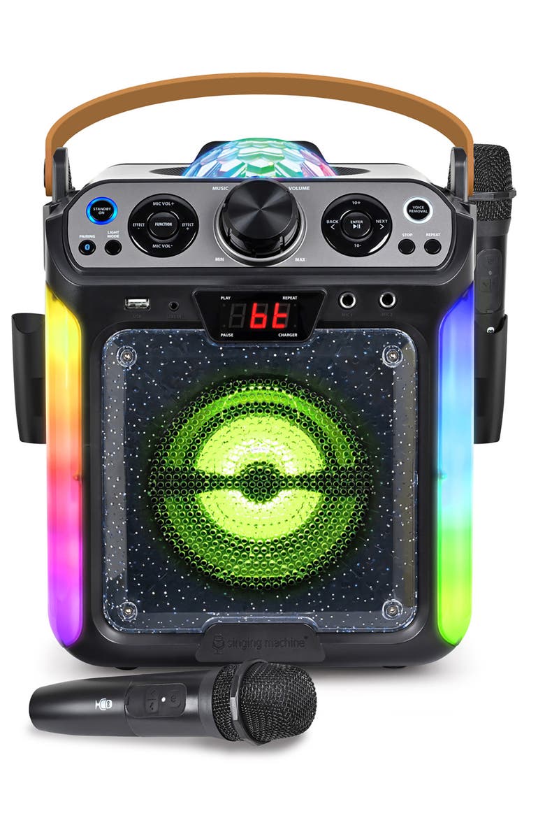 Groove Disco Bluetooth Karaoke Machine with Disco Ball & LED Lights, Main, color, BLACK