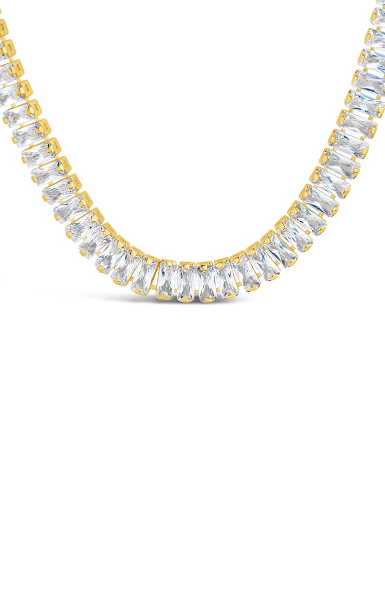 Sterling Forever Sarai Baguette Cubic Zirconia Frontal Necklace, Alternate, color, Gold