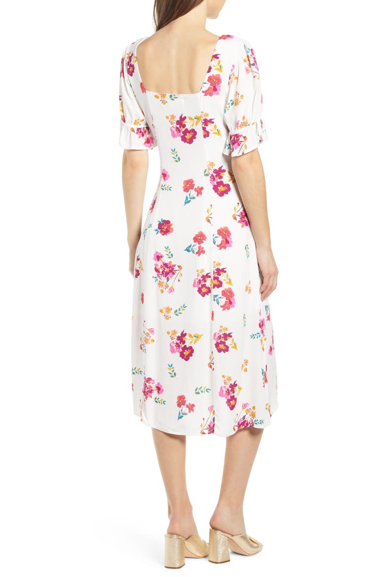 Floral Print Midi Dress, Alternate, color, WHITE MULTI FLORAL