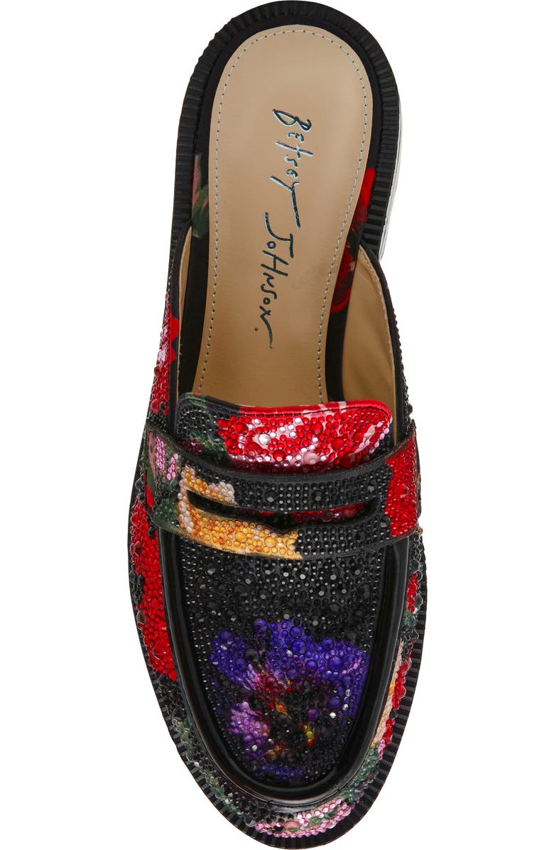 Betsey Johnson Liona Rhinestone Floral Mule, Alternate, color, Black Flower Multi