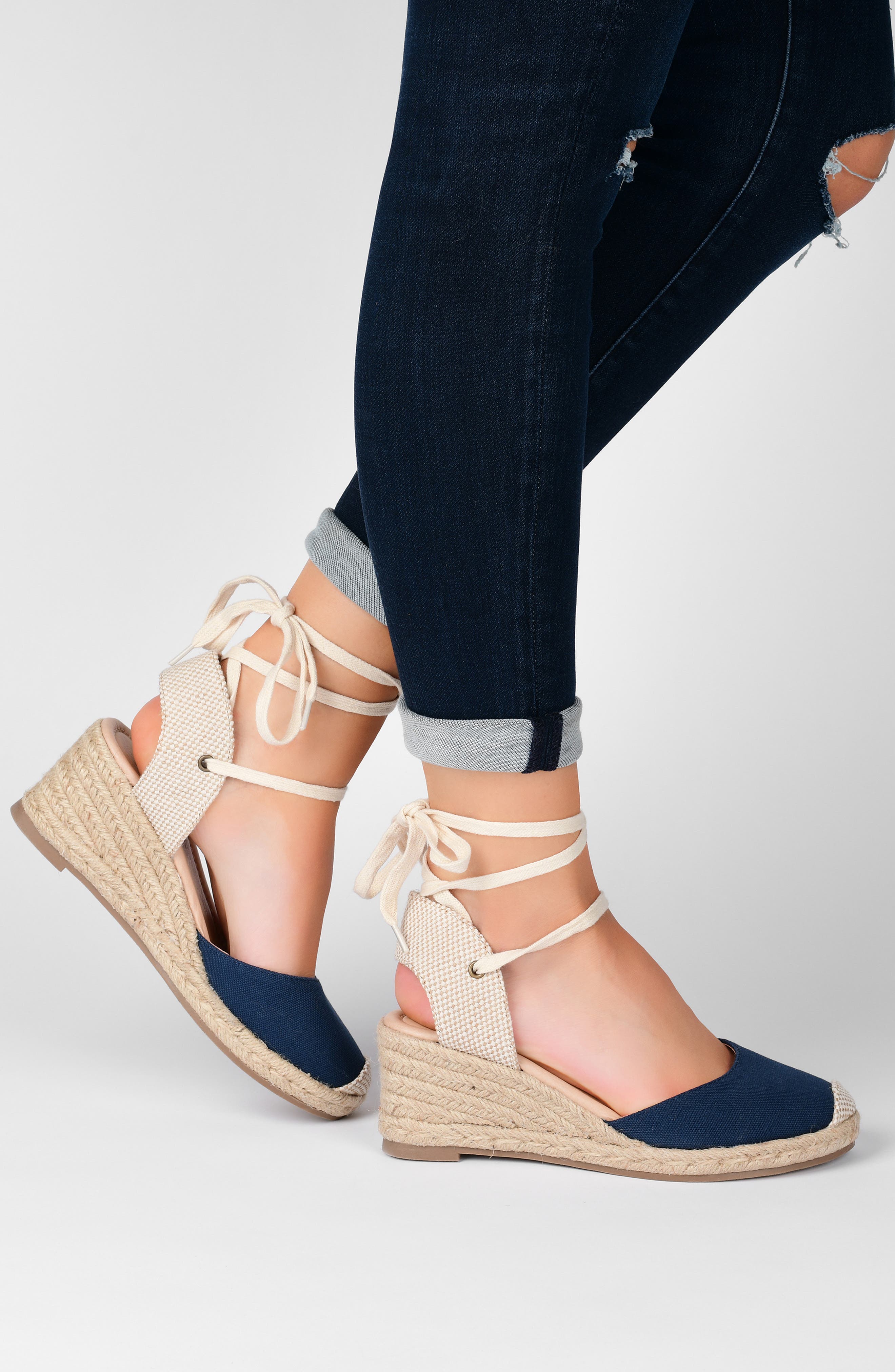 Journee Collection Monte Espadrille Ankle Strap Wedge Sandal, Alternate, color, Black