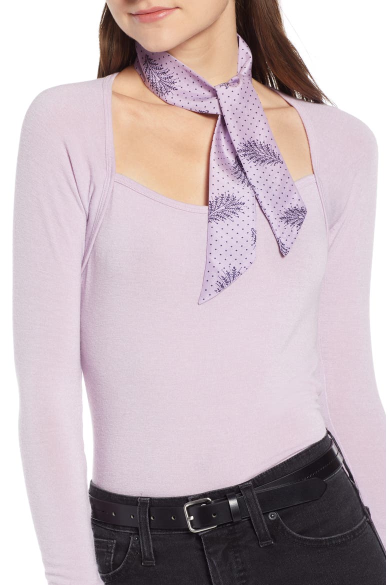 Silk Skinny Scarf (Nordstrom Exclusive), Main, color, PURPLE FEATHER DOT