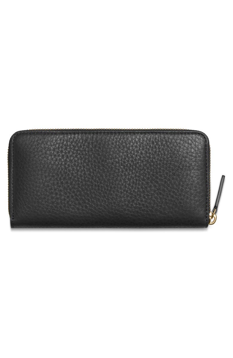 Shinola Continental Pebble Leather Zip Wallet, Alternate, color, Black