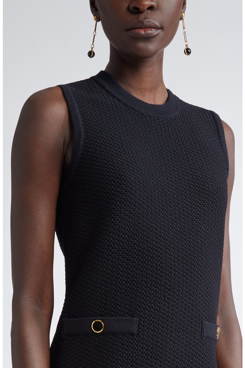 Mixed Texture Sleeveless Knit Shift Dress, Alternate, color, BLACK