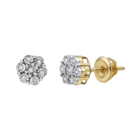 Micro 10K Yellow Gold Diamond Cluster Earrings - 0.05ct.