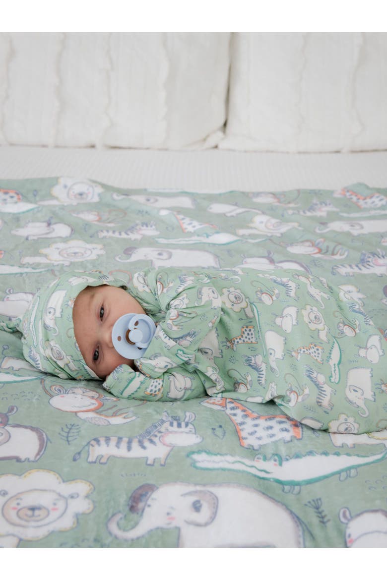 Knotted Sleep Gown & Hat Set, Alternate, color, Sage Safari